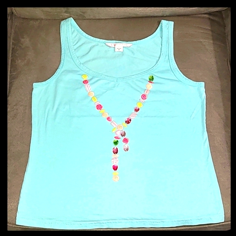Y2k Victoria's Secret Light blue tank with candy embellishment necklace 🍬 M